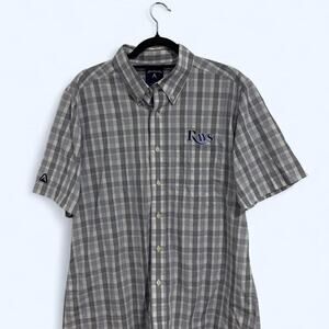 Antigua Tampa Bay Rays Baseball Plaid button up shirt size large